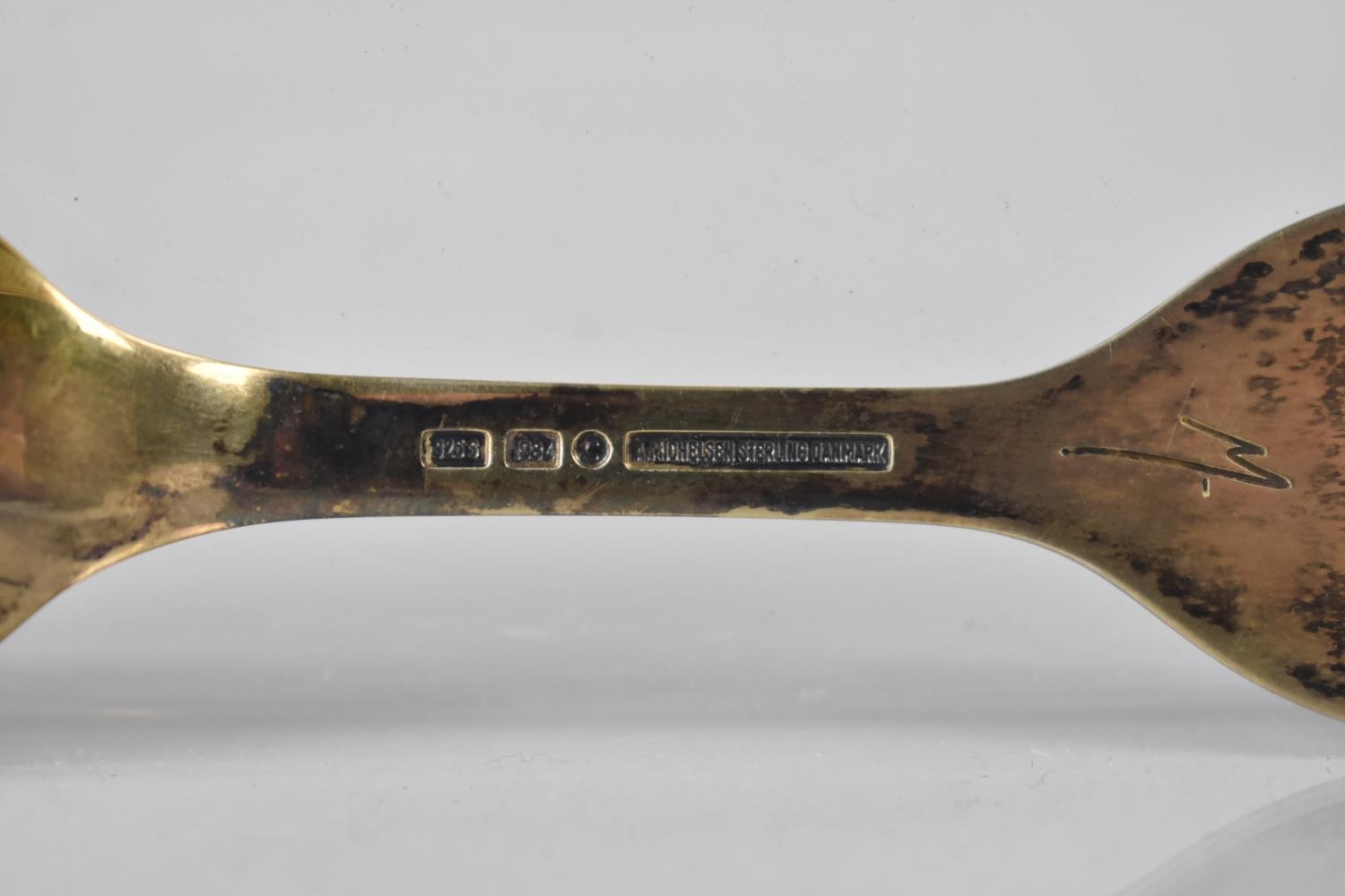 A Michelsen: A Danish Enamel and Gilt Silver Spoon for Christmas 1984, 46gms, 16.5cms Long - Image 3 of 3