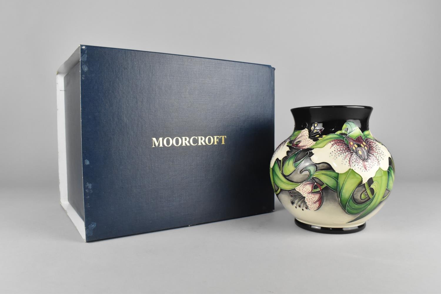 A Moorcroft Vase, Limited Edition Anna Lily Pattern, Signed N Slaney, 15cm high, with Box - Image 3 of 3