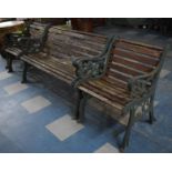 A Cast Iron Ended and Wooden Slatted Garden Bench and Two Matching Chairs, Bench 127cm