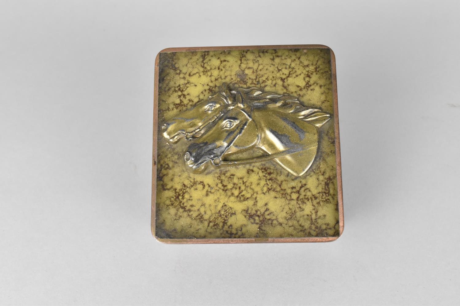 A Mid 20th Century Box with Mounted Cast Bronzed Horse Head on Faux Marble Ground, 10x10.5x4cms High - Image 2 of 2