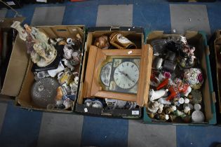 Three Boxes of Various Ceramics, Wooden Cased Clock Etc