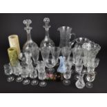 A Collection of Various Glassware to Comprise Decanters, Lemonade Set etc Together with Two Turned