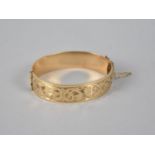 A Vintage Gold Plated Hinged Bangle, 9ct Gold on a Metal Core, Stamped HG and S, Engraved Decoration