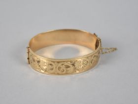 A Vintage Gold Plated Hinged Bangle, 9ct Gold on a Metal Core, Stamped HG and S, Engraved Decoration