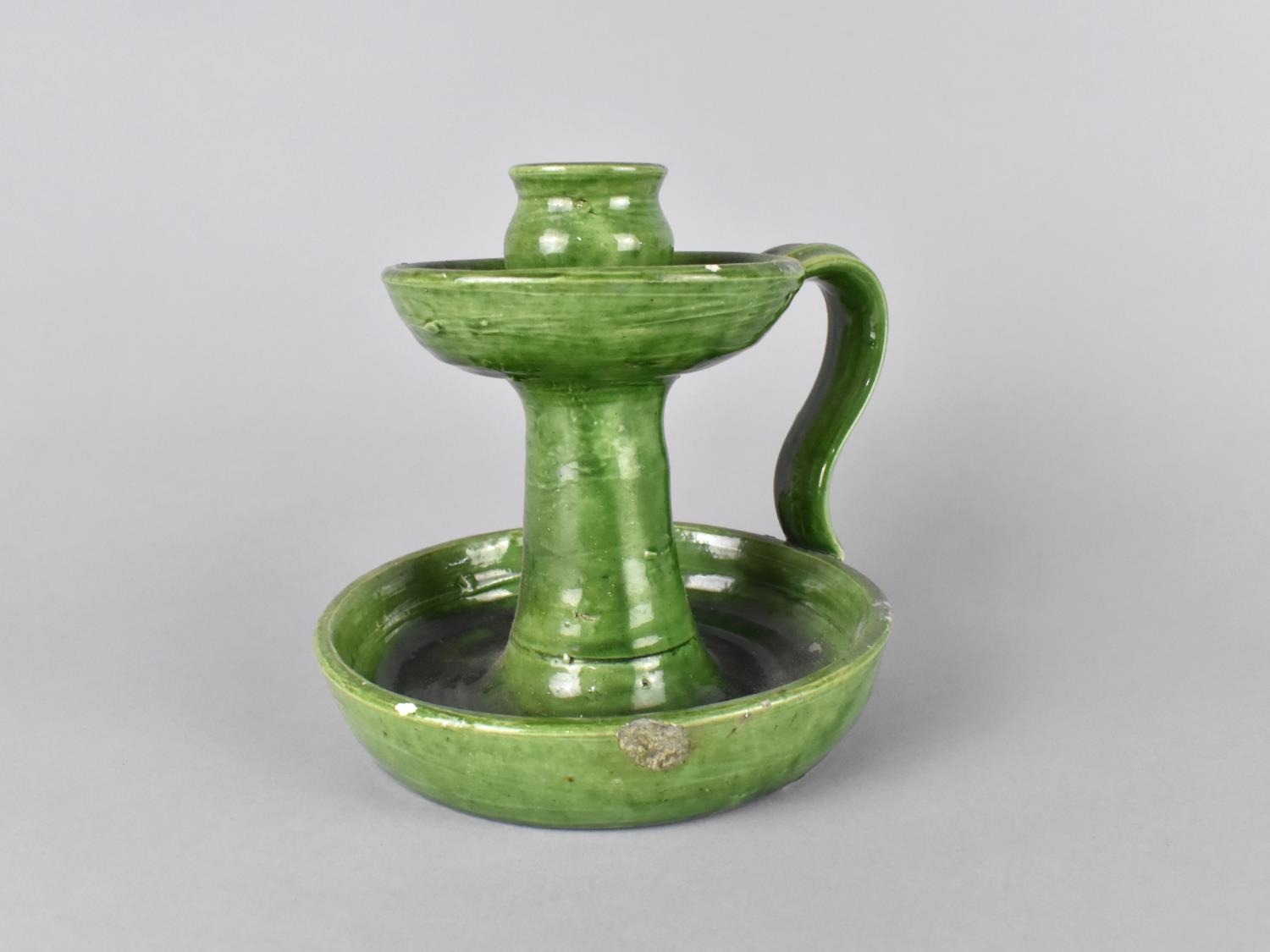 A Green Glazed Pottery Bedchamber Stick, 15cms High - Image 2 of 3