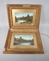 A Pair of Gilt Framed Oils on Card, River Scene, Frames 52x42cms, Glazed, Condition Issues to Frames