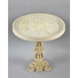 A Chinese Style Faux Ivory Circular Topped Table Decorated in Relief to Top with Cart Horse and