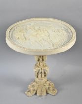 A Chinese Style Faux Ivory Circular Topped Table Decorated in Relief to Top with Cart Horse and