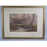 A 19th Century Gilt Framed Watercolour Depicting Pond with Trees by Arthur Jukes, 51x33cms