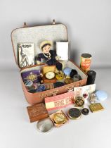 A Vintage Travelling Case Containing Various Vintage Sundries to Comprise Ladies Compacts, Lighters,