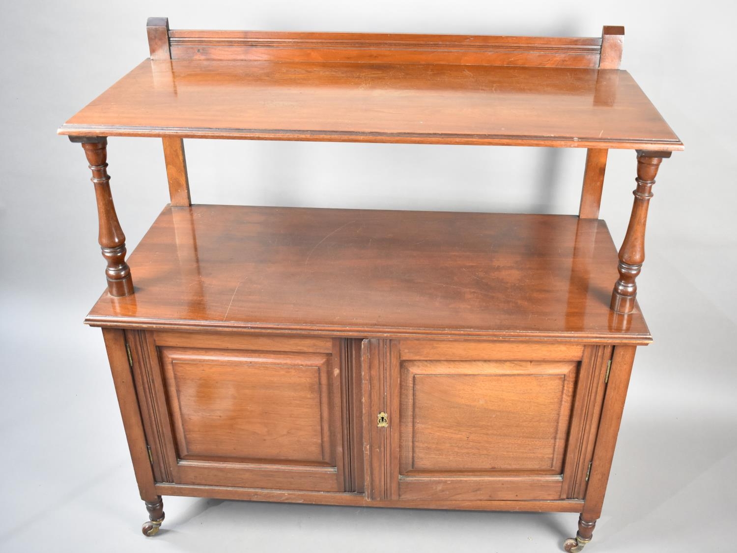A 19th Century Mahogany Buffet with Cupboard Base Raised on Short Turned Feet Culminating In - Image 2 of 2