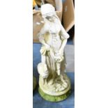 A Reconstituted Garden Figure, Modelled as a Maiden with Basket of Flowers, 59cms High