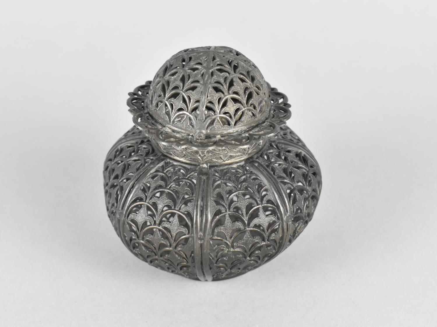 A Liberty & Co. Pierced Metal Potpourri Pot and Cover, 8cms High - Image 2 of 3