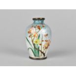 A Small Early/Mid 20th Century Japanese Ginbari Enamel Vase with Blossoming Branch on Transitional