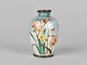 A Small Early/Mid 20th Century Japanese Ginbari Enamel Vase with Blossoming Branch on Transitional