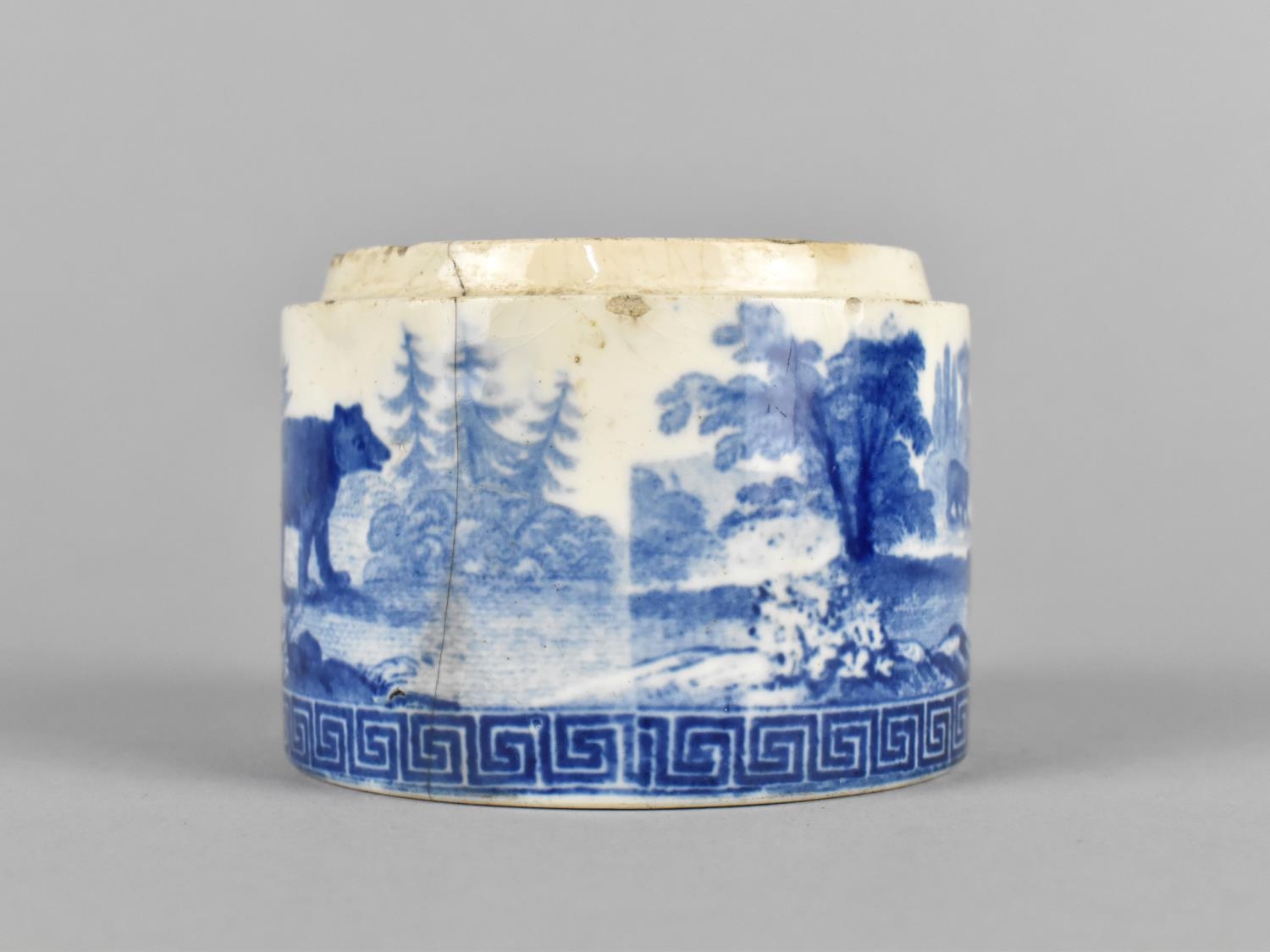 An Early 19th Century Blue and White Transfer Printed Pot decorated with Bear in Forest Scene, - Image 4 of 6