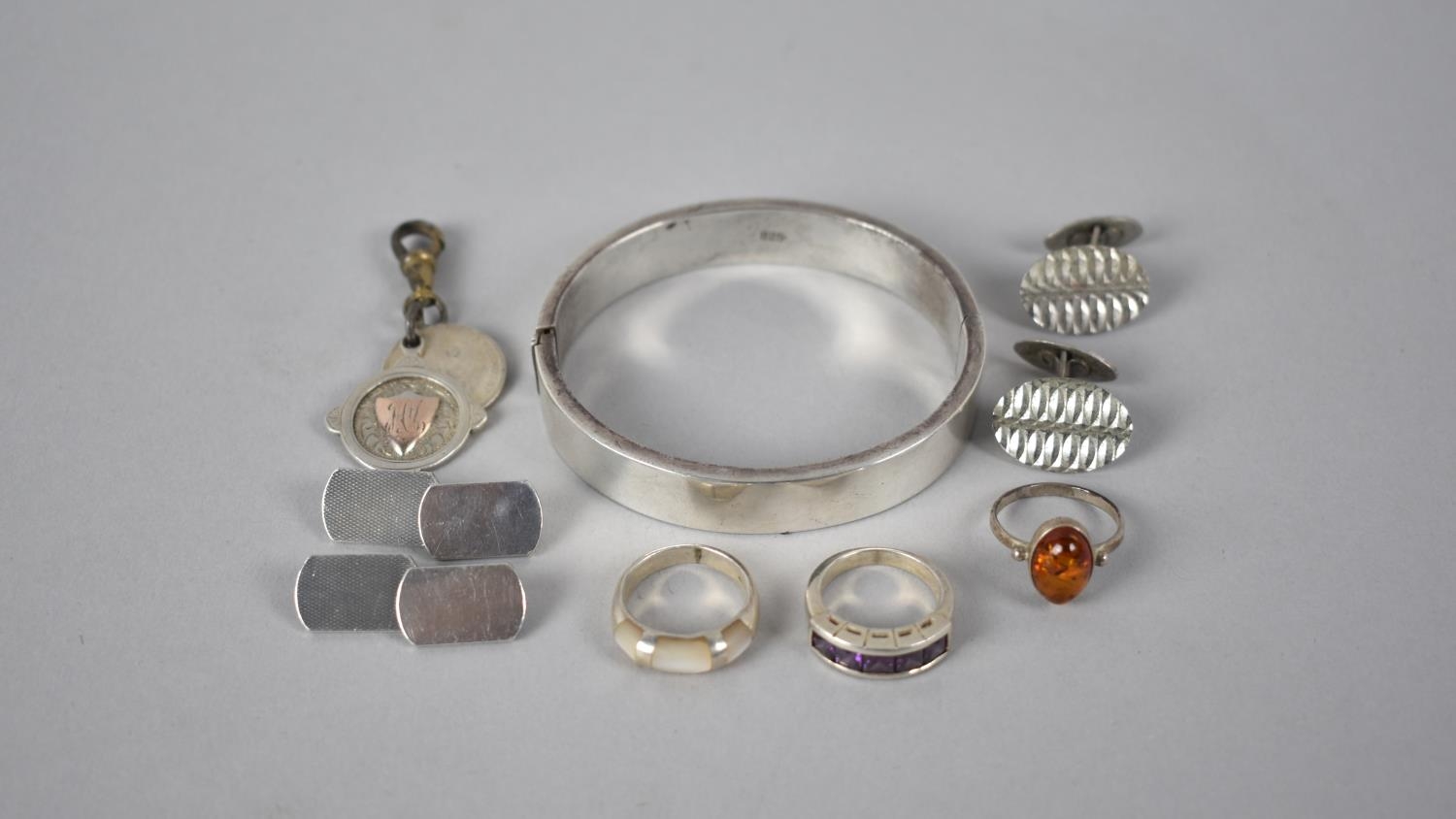 A Collection of Various Silver Jewellery to include Two Pairs of Cufflinks, Watch Fob, Silver Hinged