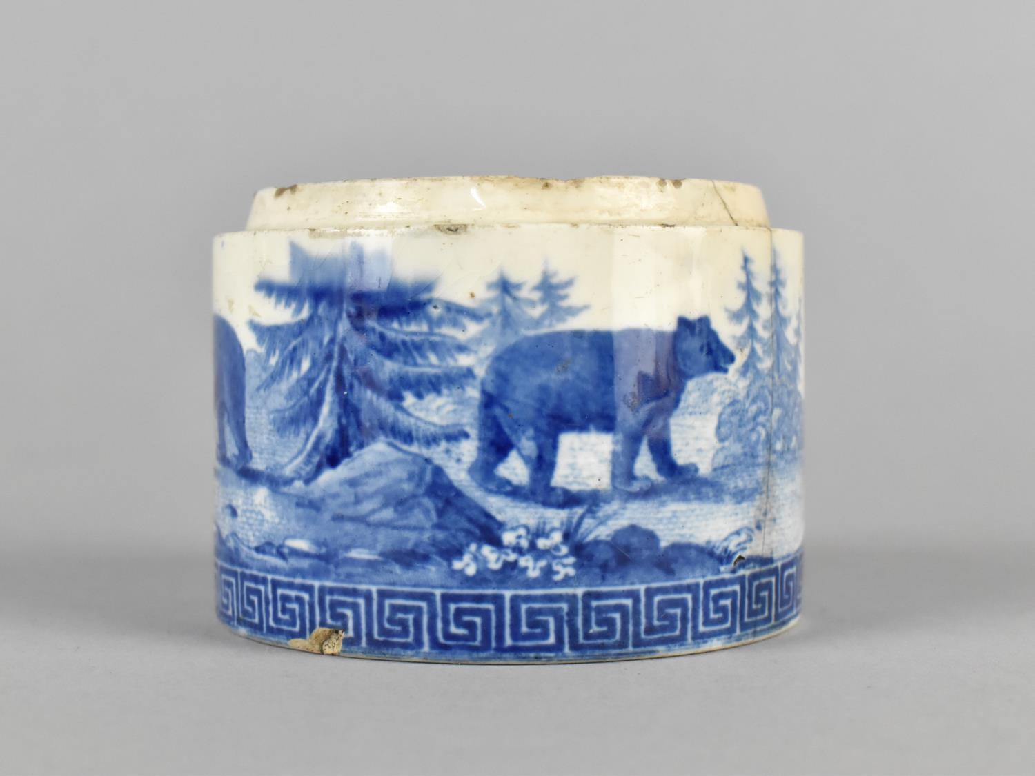 An Early 19th Century Blue and White Transfer Printed Pot decorated with Bear in Forest Scene, - Image 5 of 6