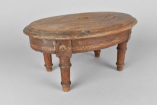 A Small 19th Century Regency Stool with Oval Top Having Parquetry Trim and Brass Sunburst Mounts