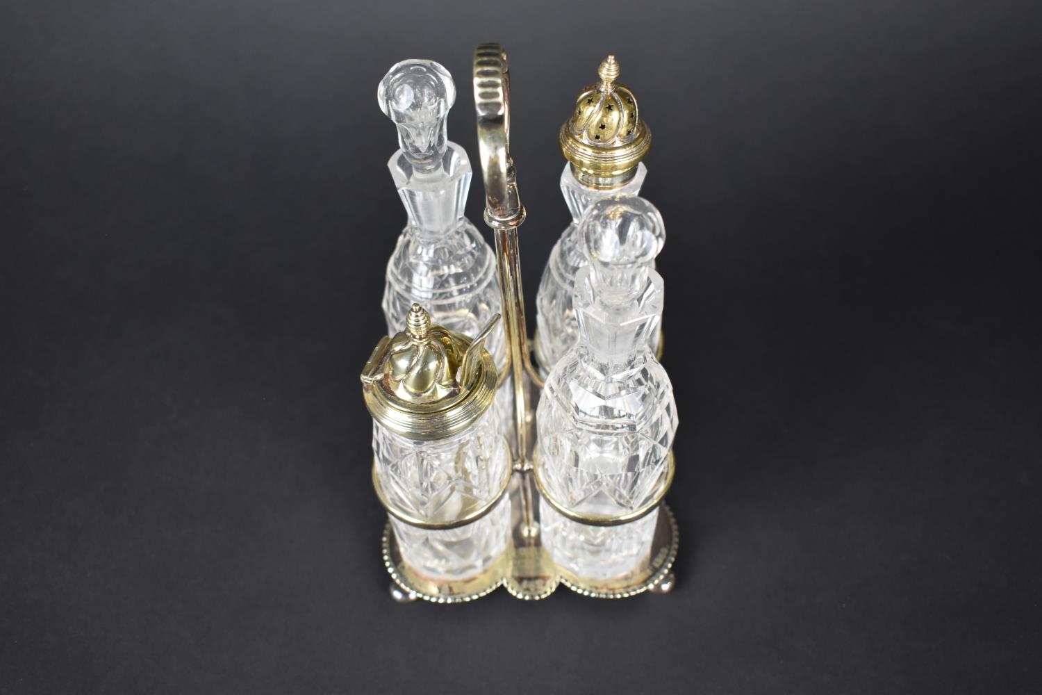 A Glass and Silver Plate Four Bottle Cruet on Fitted Stand with Presentation Inscription - Image 2 of 2