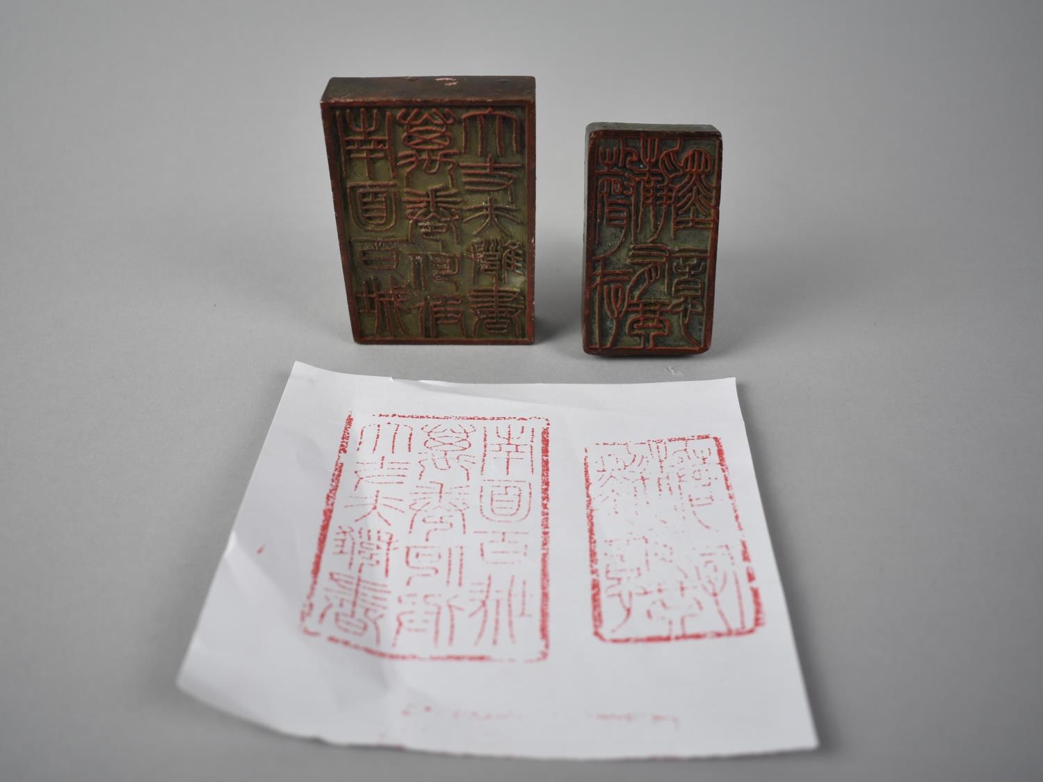 A Chinese Bronze Double Seal, Modelled with Mythical Qilin, 8x6x6cms High - Image 2 of 2