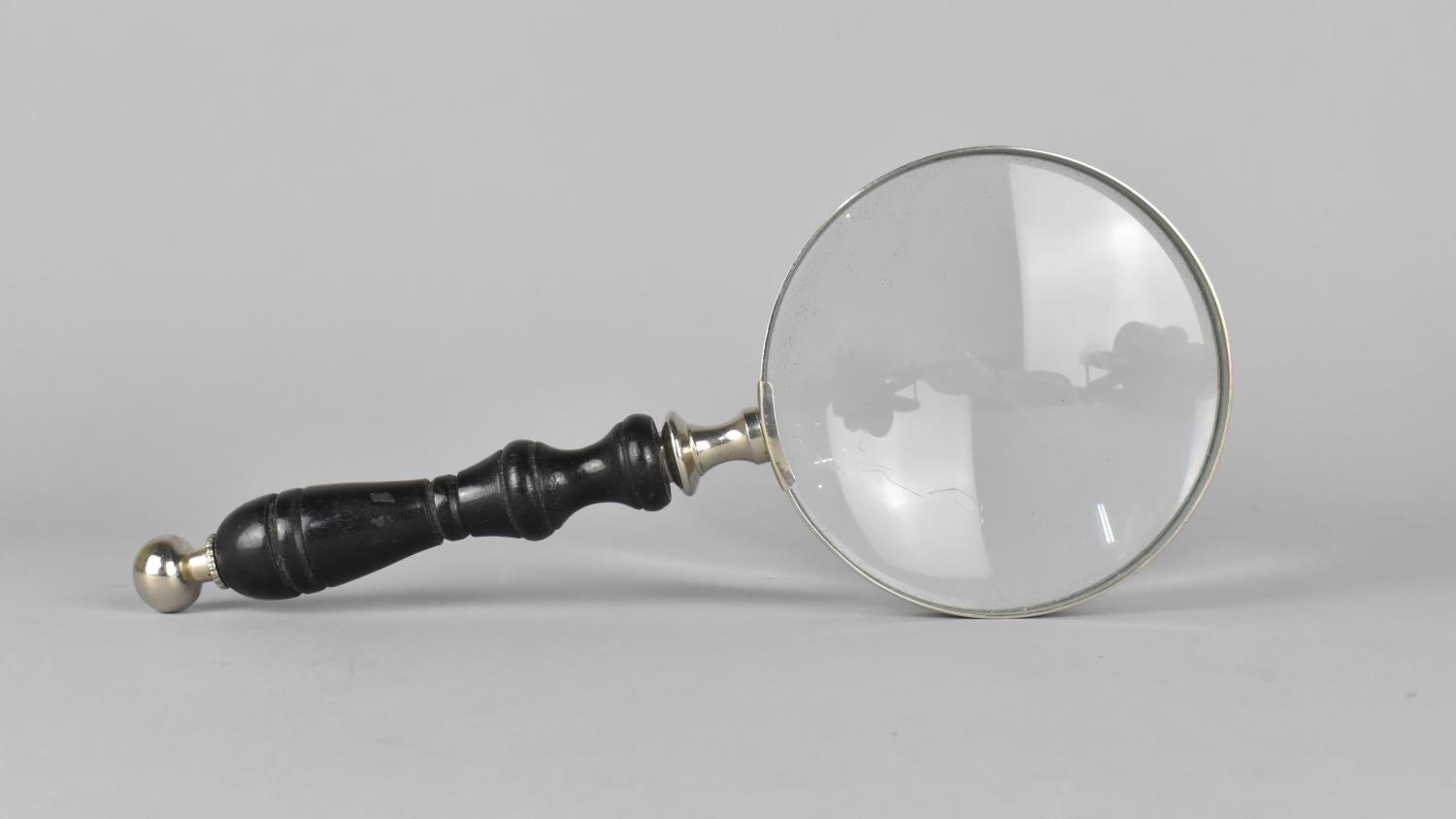 A Wooden Handled Magnifying Glass, 24cms Long