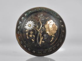 A Victorian Circular Tortoiseshell Brooch with Pique Gilt and White Metal Embellishments, Floral