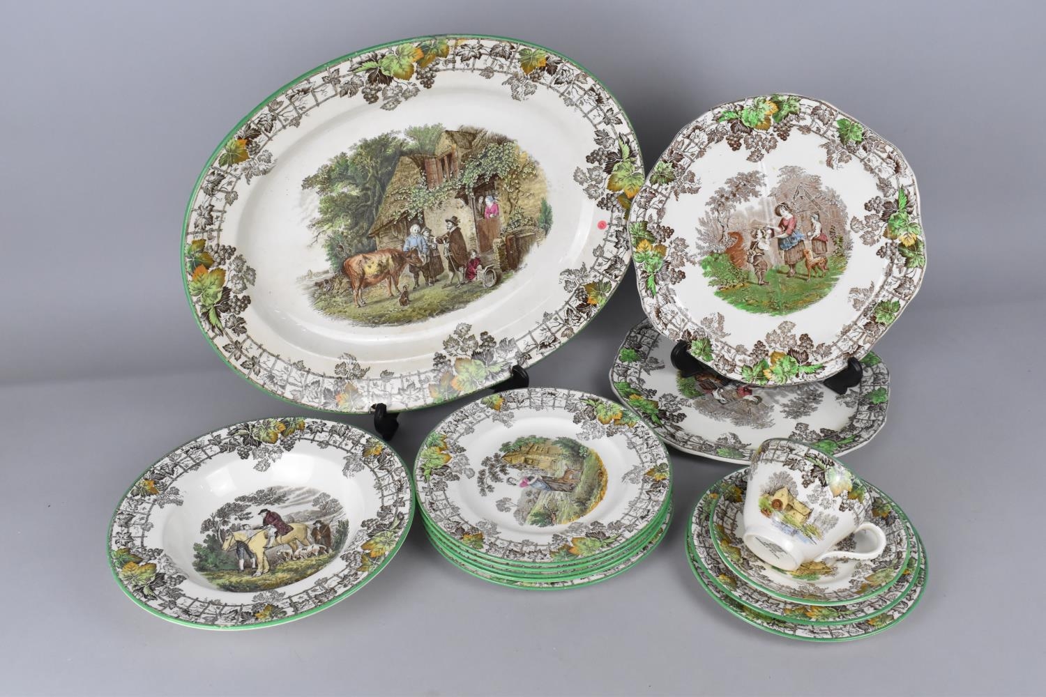 A Collection of Various Copeland Spode Spode's Byron China to Comprise Meat Plate, Sandwich Plate,