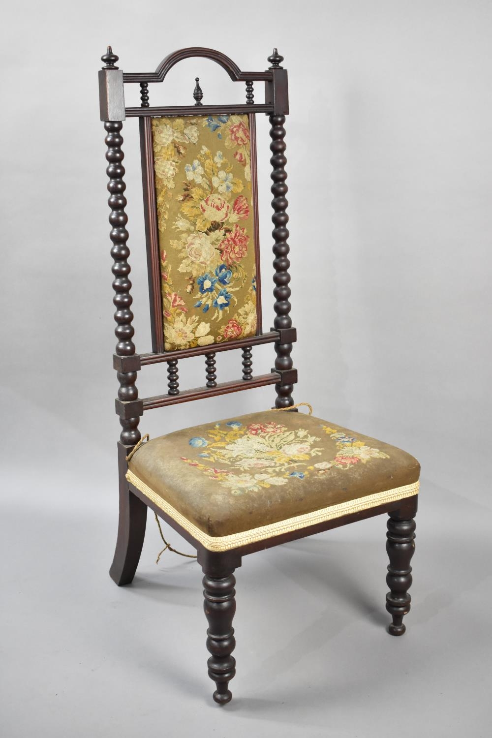 A Late Victorian/Edwardian Mahogany Framed and Tapestry Upholstered Chair with Bobbin Supports