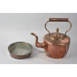 A Late 19th Century Copper Kettle with Acorn Finial together with a Copper Pan having Metal Handle