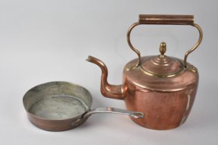 A Late 19th Century Copper Kettle with Acorn Finial together with a Copper Pan having Metal Handle