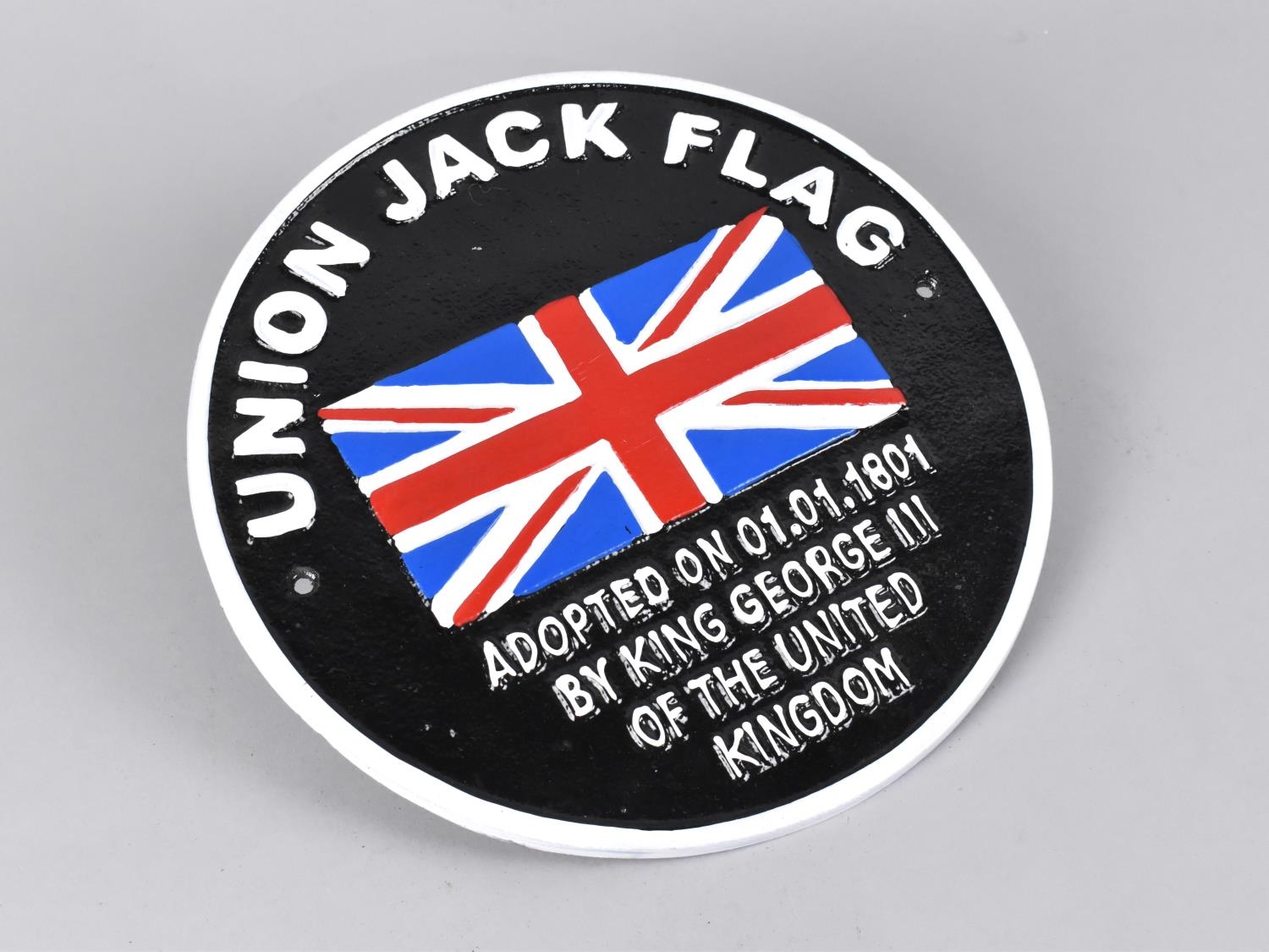 A Cast Metal Reproduction Sign for Union Jack Flag, 25cms Diameter, Plus VAT