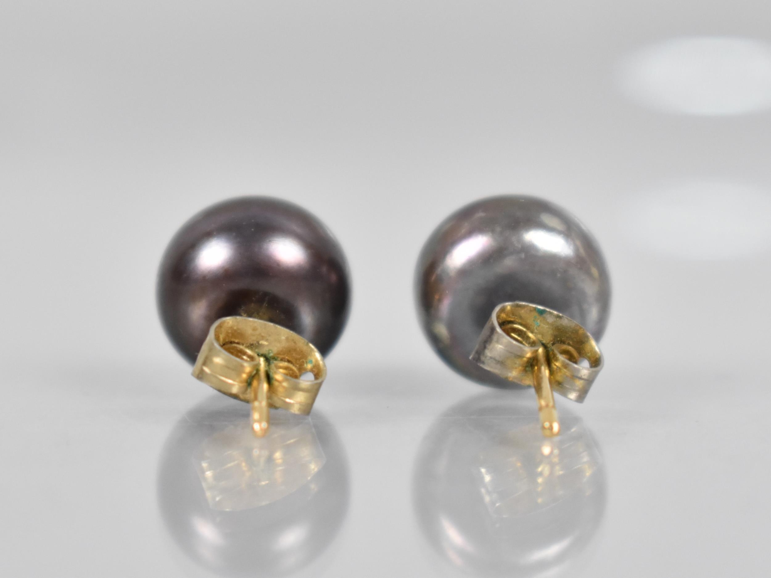 A Pair of Chocolate Pearl Earrings Mounted to Centre with Single Round Cut Diamond Measuring - Image 2 of 2