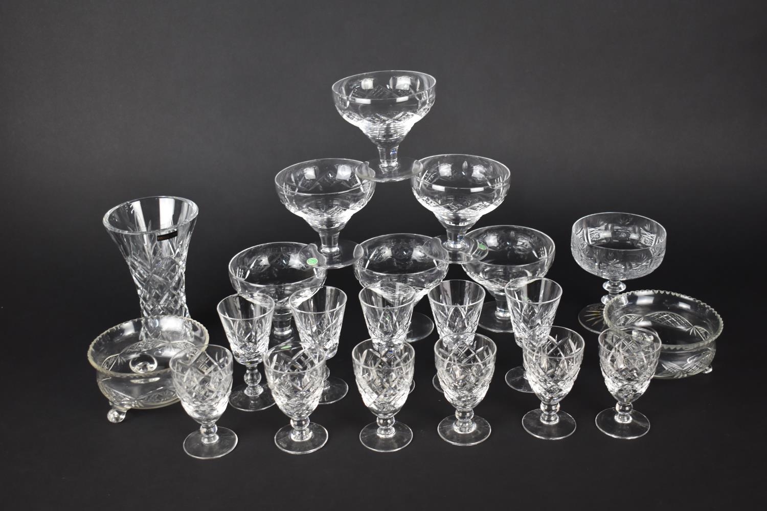 A Collection of Cut Glass to Comprise Set of Six Stuart Couped Glasses, Sherries etc