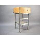 A Vintage Butchers Block on Metal Support with Stretcher Shelf, 84cms High