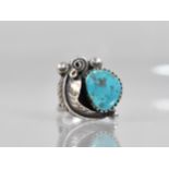 A Native American Turquoise and White Metal Ring, Panelled Stone Measuring 11mm by 9mm Max Having