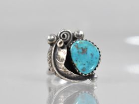 A Native American Turquoise and White Metal Ring, Panelled Stone Measuring 11mm by 9mm Max Having