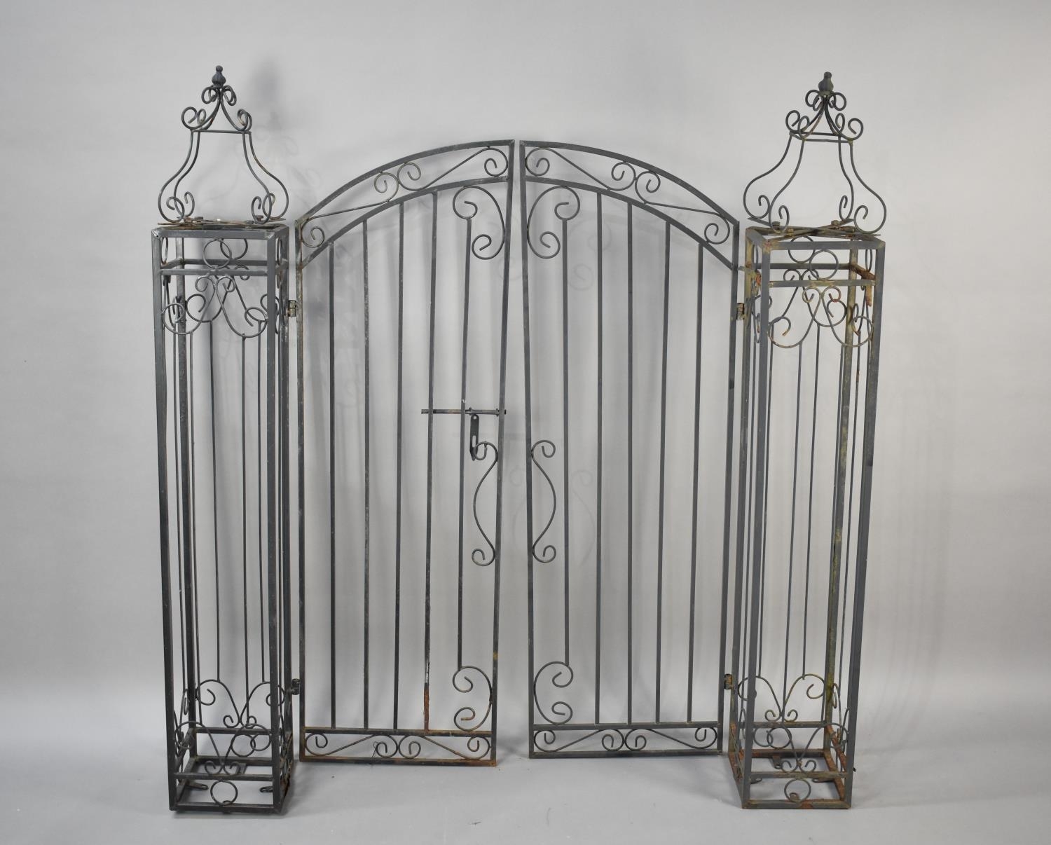 A Wrought Metal Garden Entrance Gate, The Gate  is 40cmx121cm and the Post are 20cm in Width and