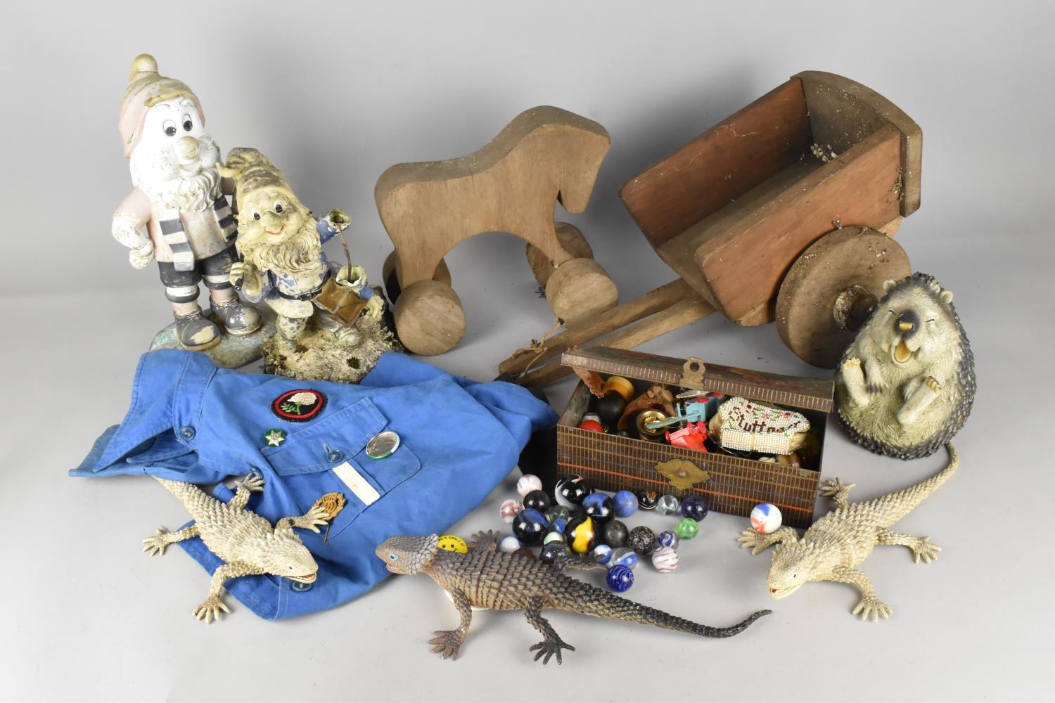 A Collection of Various Vintage and Later Items to Comprise Child's Wooden Horse and Cart Toy,