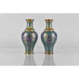 A Pair of Early/Mid 20th Century Chinese Cloisonne Vase Of Baluster Form and Flared Neck Decorated