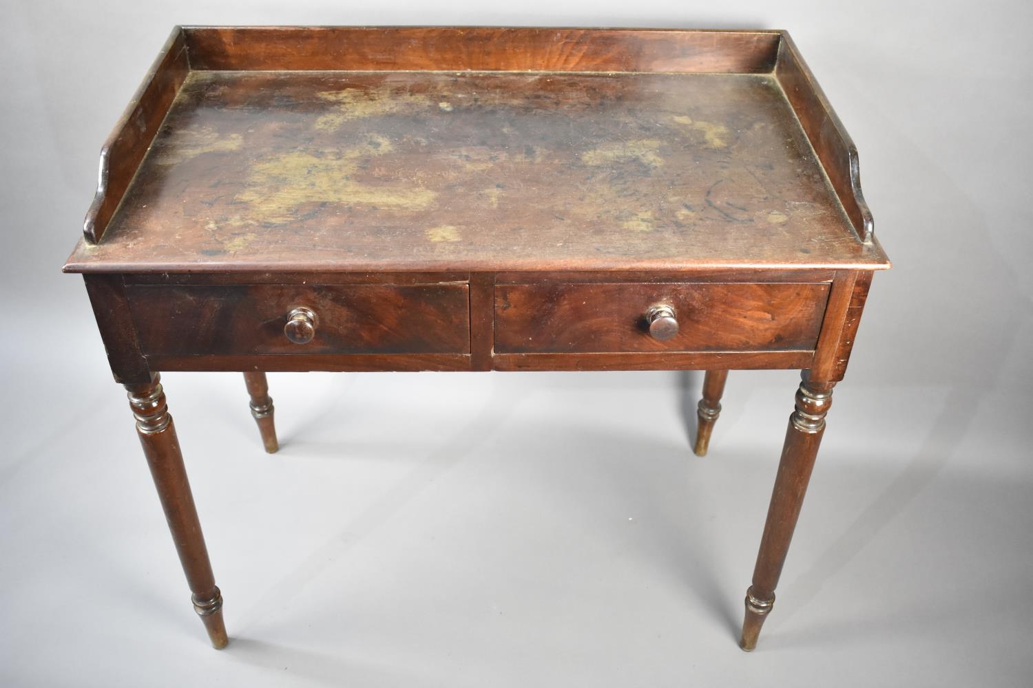 A 19th Century Mahogany Galleried Side Table with Two Single Drawers on Turned Supports, 89x46x82cms - Image 2 of 2