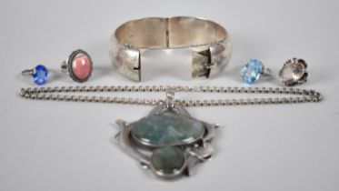 A Collection of Silver Jewellery to include Large Silver Hinged Vintage Bangle, Engraved