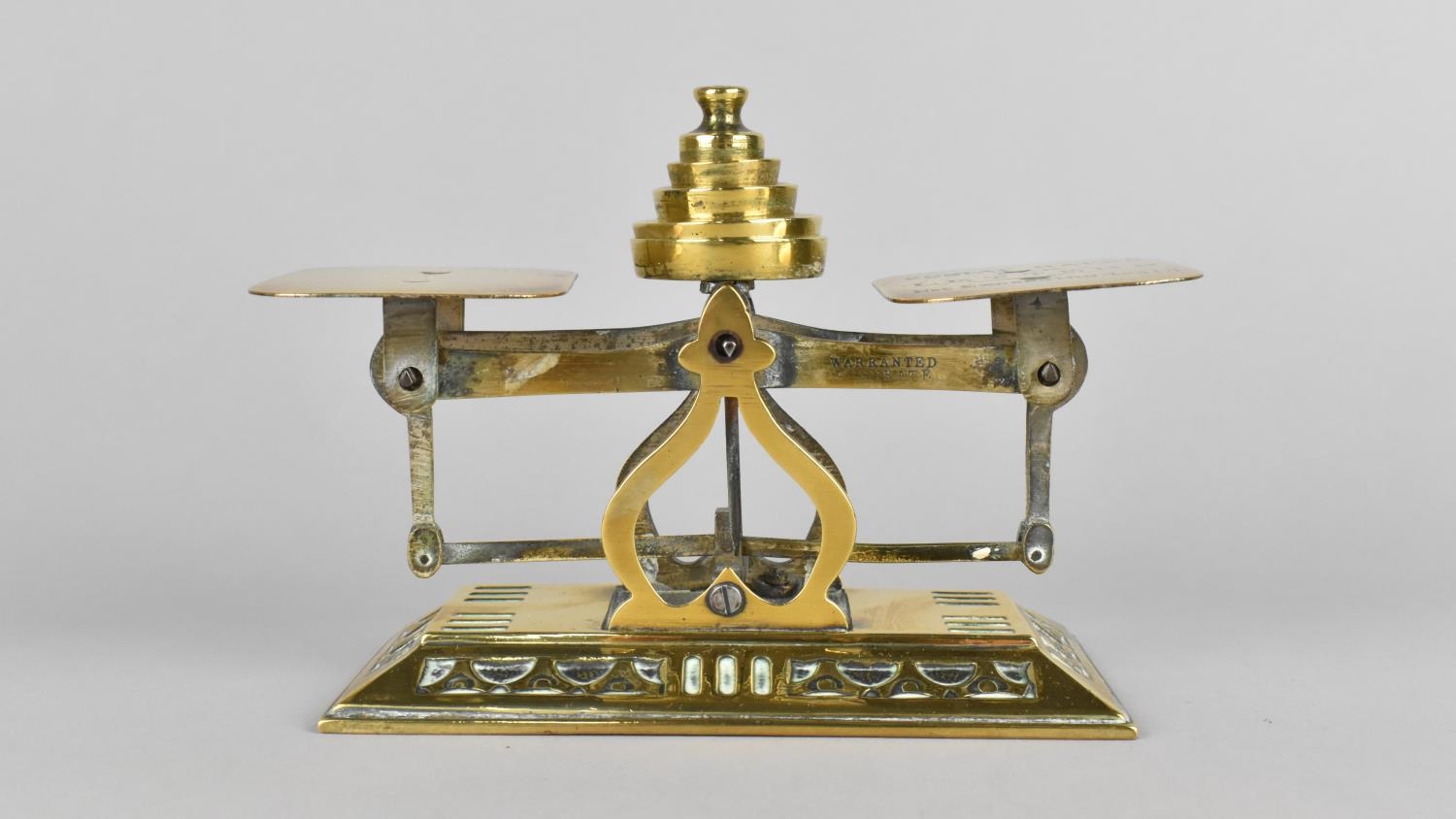 An Edwardian Brass Postage Scale on Rectangular Brass Plinth, Complete with Weights, 16cms High - Image 2 of 4