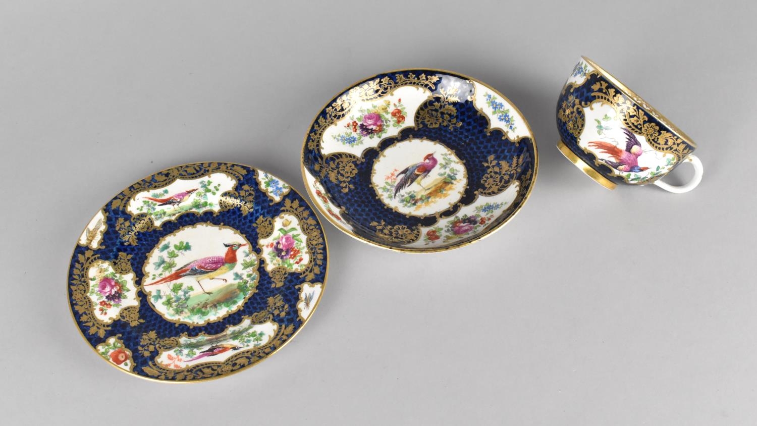 An 18th/19th Century Worcester Type Tea Trio to comprise Cup, Saucer and Plate, Decorated with - Image 2 of 3