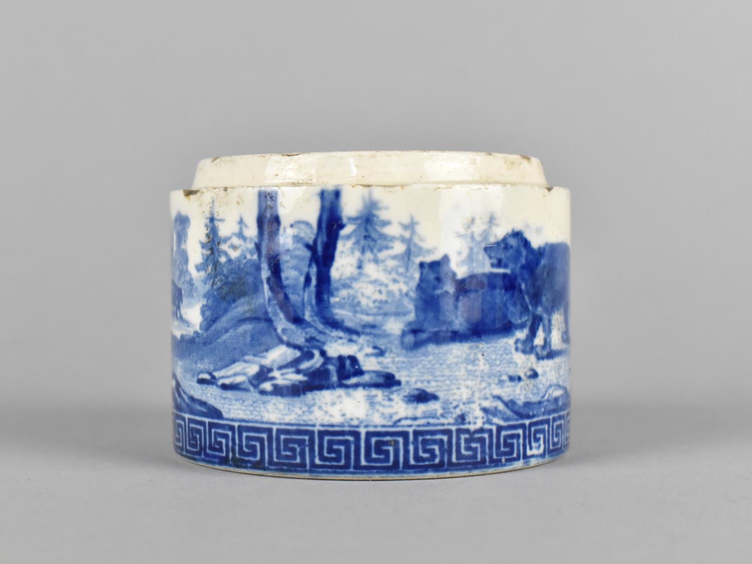 An Early 19th Century Blue and White Transfer Printed Pot decorated with Bear in Forest Scene, - Image 2 of 6
