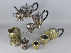 A Collection of Various Silver Plate to Comprise Four Piece Tea Service, Three Piece Service, Bottle