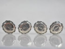 Four Native American Concho Button Covers with Typical Engraved Decoration, Fronts Test as Sterling,