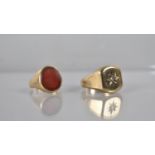 Two 9ct Gold Signet Rings, Carnelian Example Size I.5, and Diamond Mounted Example Size T, 15.2gms