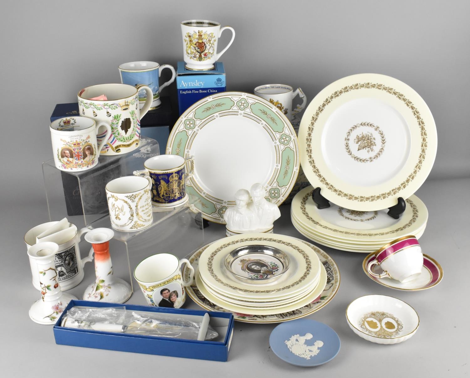 A Collection of Various Ceramics to Comprise Commemorative Mugs, Shelley George V Mug, Wedgwood