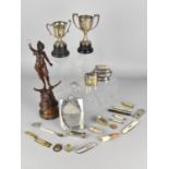 A Collection of Various Sundries to Comprise French Bronzed Figure (AF), Silver Plated Trophies,